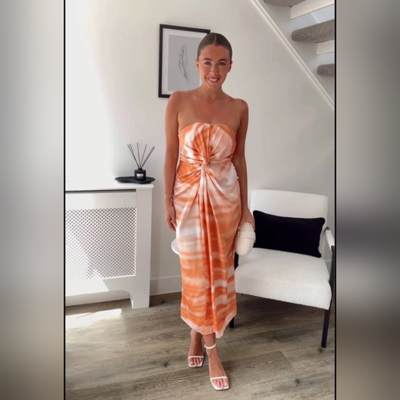 ASOS Dresses & Skirts - NWT Asos satin bandeau twist from midi dress orange dyed effect print size 8